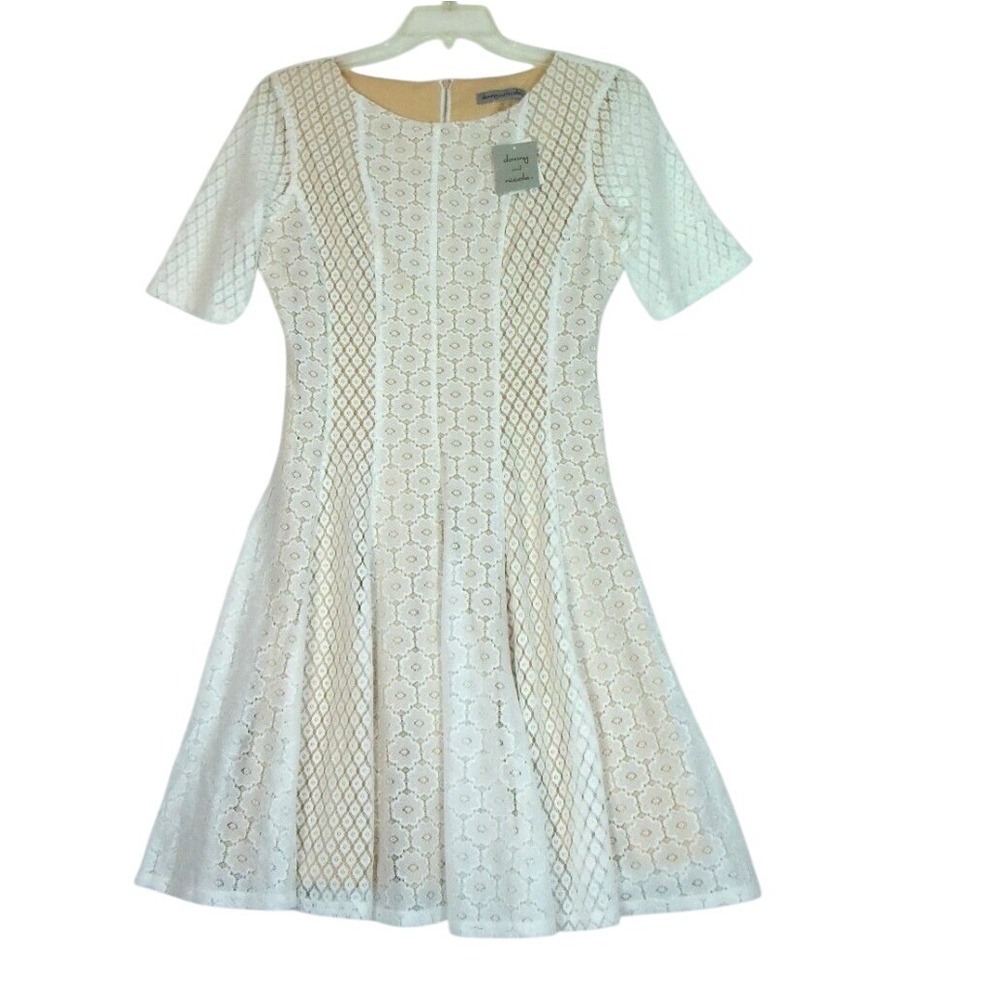 Danny and Nicole Women's Fit‎ & Flare Dress  Lace Overlay White/Nude Size 12 NWT